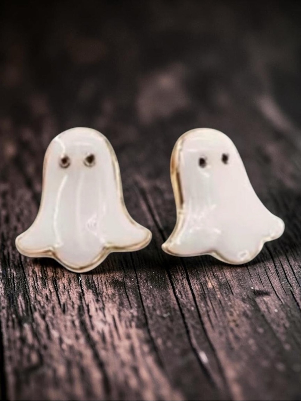 White Enameled Ghost Earrings